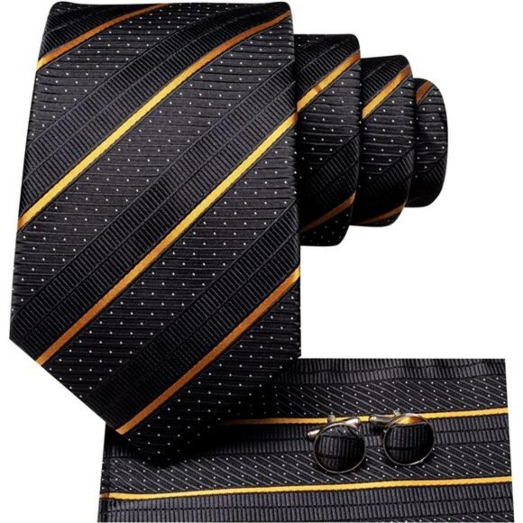 Mens plaid paisley tie set with pocket square cufflinks business wedding necktie - Picture 2 of 7